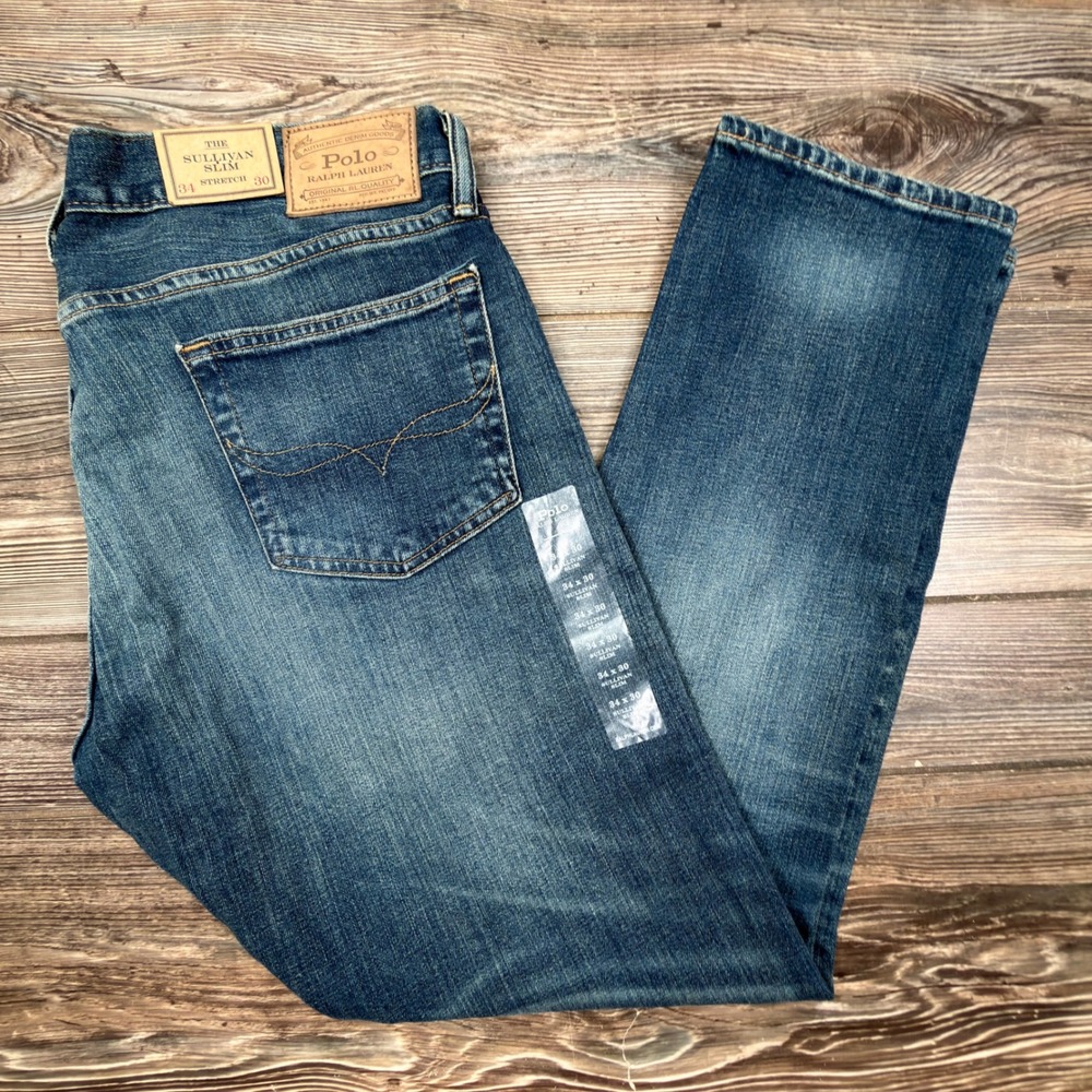 Polo Ralph Lauren Mens 34x30 Sullivan Slim Jeans Blue Stretch Denim NEW